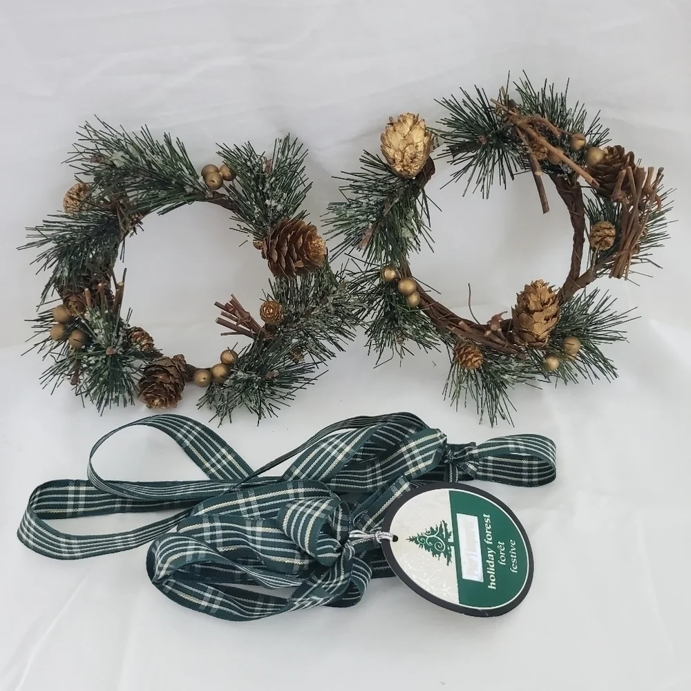 Set Of 2 Vintage Pier 1 Holiday Forest Candle Rings